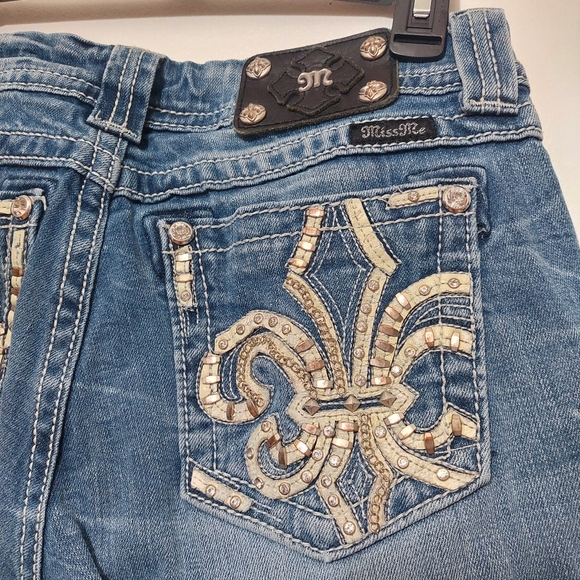 Miss Me Women's Blue Embellished Jeans Fleur-de-lis Western Bling Boot Cut Y2k - Picture 1 of 13